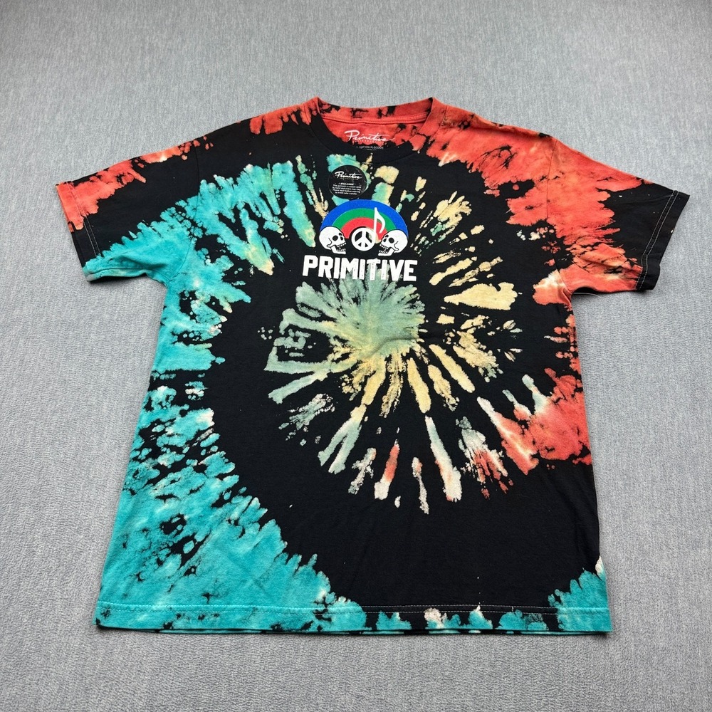 Primitive Shirt Mens Medium Black Tie-Dye Skateboarding Tune Graphic Cotton Top